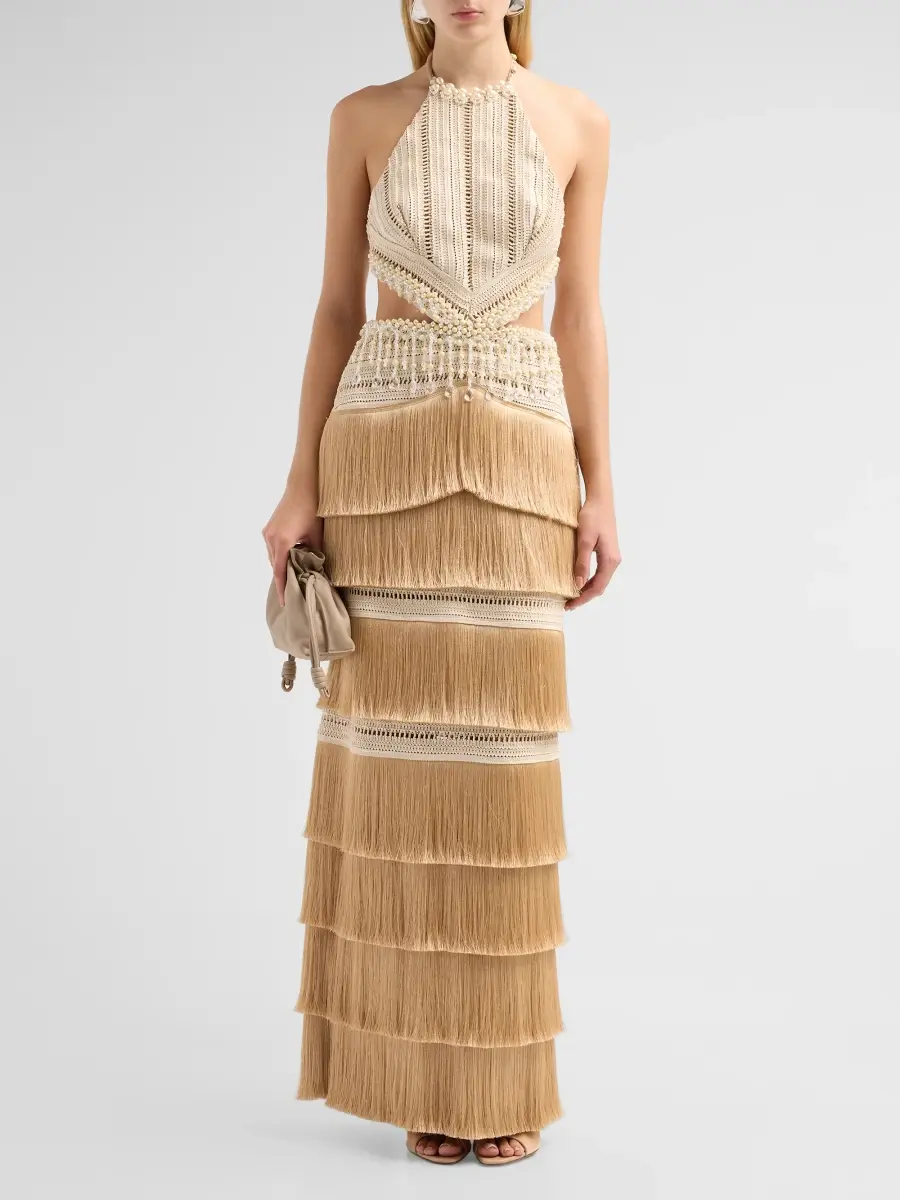 PatBo Women's Crochet Petal-Fringe Halterneck Maxi Dress | Thumbnail 2 PatBo Women's Crochet Petal-Fringe Halterneck Maxi Dress | Thumbnail 2