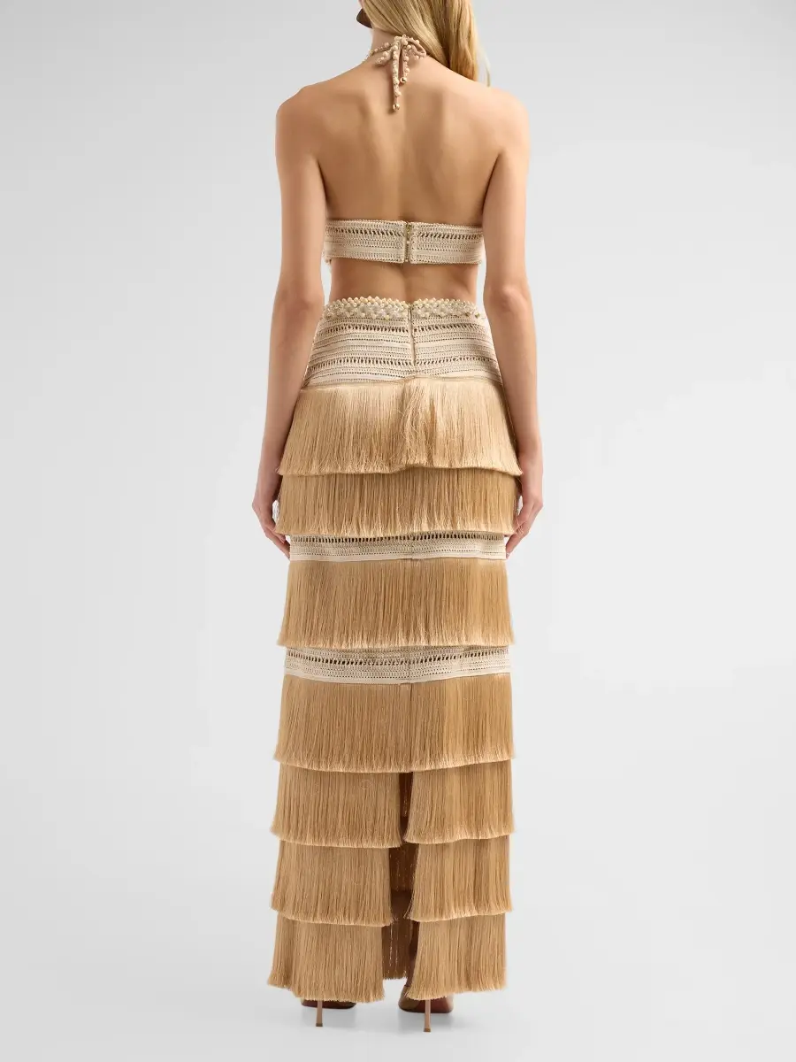 PatBo Women's Crochet Petal-Fringe Halterneck Maxi Dress | Thumbnail 3 PatBo Women's Crochet Petal-Fringe Halterneck Maxi Dress | Thumbnail 3