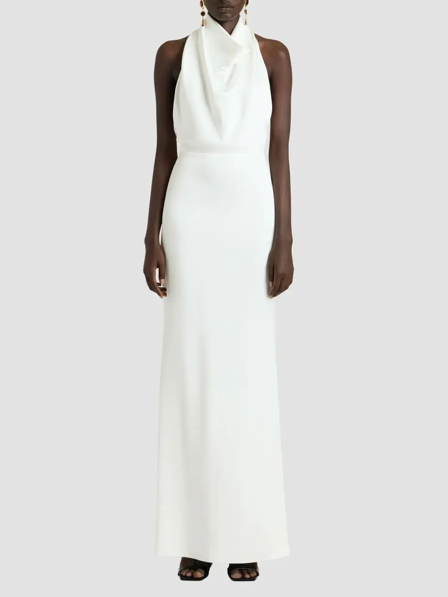 Givenchy Women's Long Draped Halter Neck Dress in Satin Crepe - Off White | Thumbnail 5 Givenchy Women's Long Draped Halter Neck Dress in Satin Crepe - Off White | Thumbnail 5