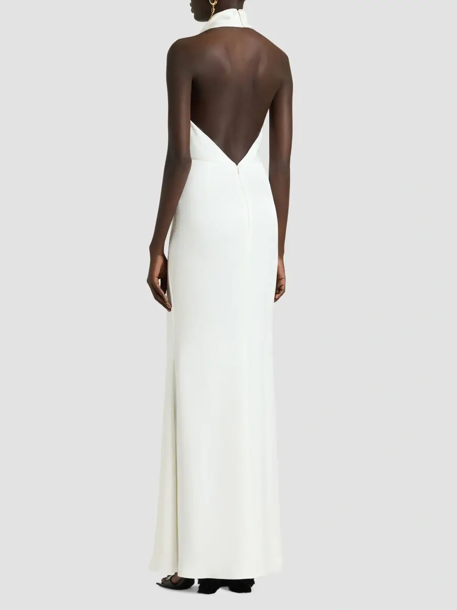 Givenchy Women's Long Draped Halter Neck Dress in Satin Crepe - Off White | Thumbnail 6 Givenchy Women's Long Draped Halter Neck Dress in Satin Crepe - Off White | Thumbnail 6