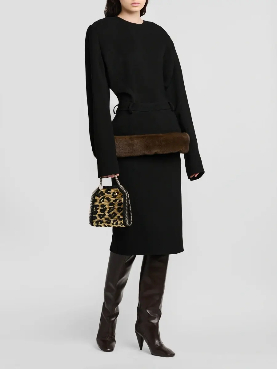 Stella McCartney Women's Faux Fur-Trimmed Peplum Midi Dress | Thumbnail 2