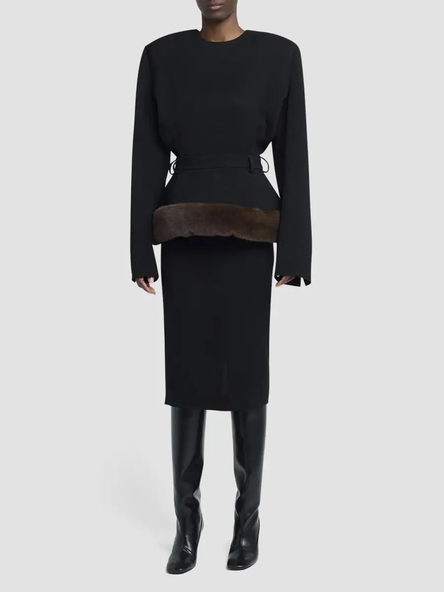 Stella McCartney Women's Faux Fur-Trimmed Peplum Midi Dress | Thumbnail 3