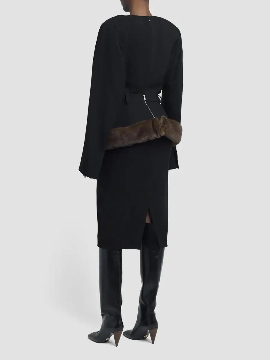 Stella McCartney Women's Faux Fur-Trimmed Peplum Midi Dress | Thumbnail 4