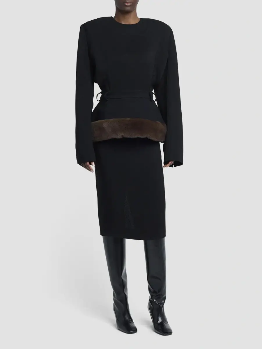 Stella McCartney Women's Faux Fur-Trimmed Peplum Midi Dress | Thumbnail 5