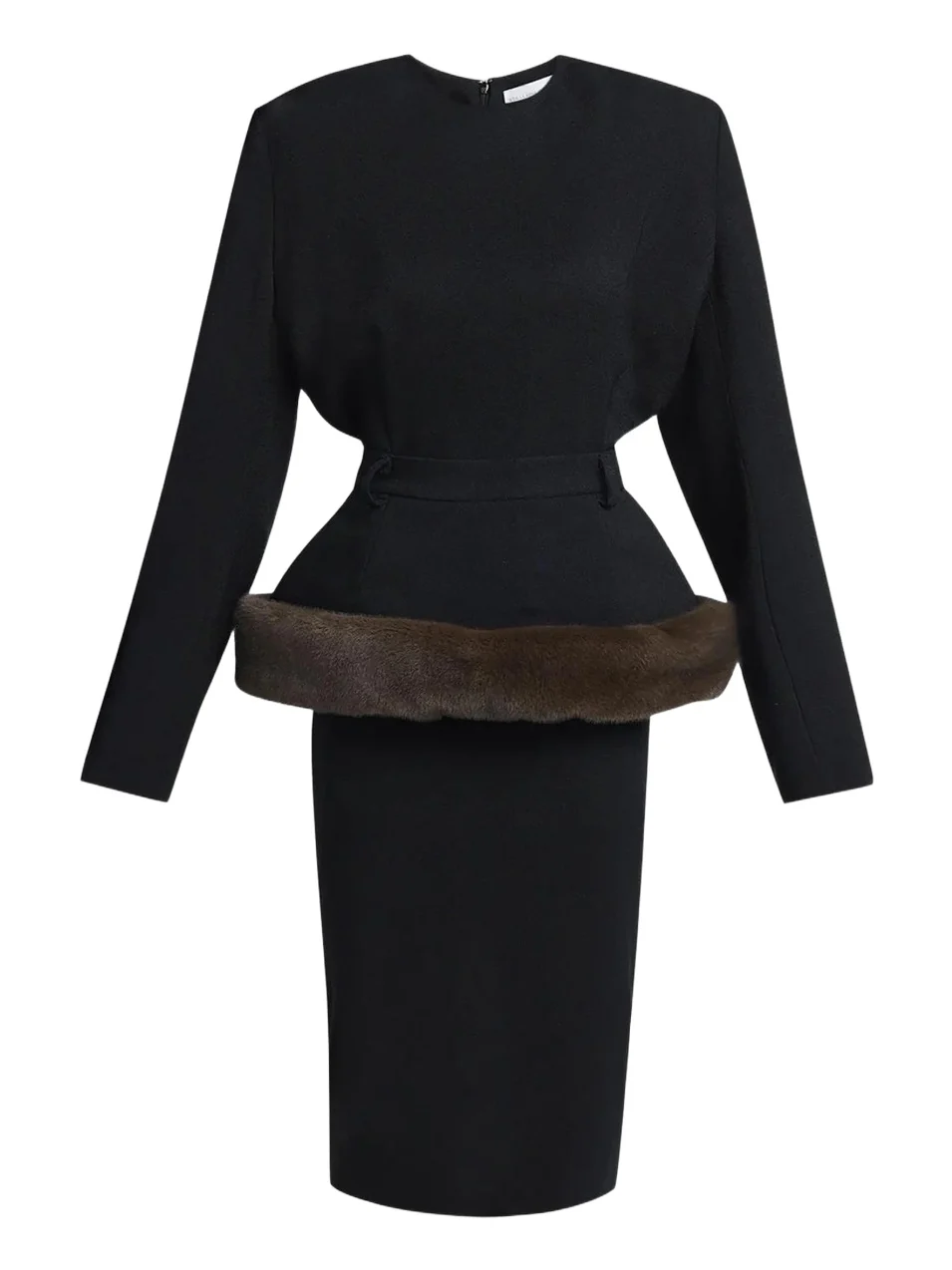 Women's Faux Fur-Trimmed Peplum Midi Dress Women's Faux Fur-Trimmed Peplum Midi Dress