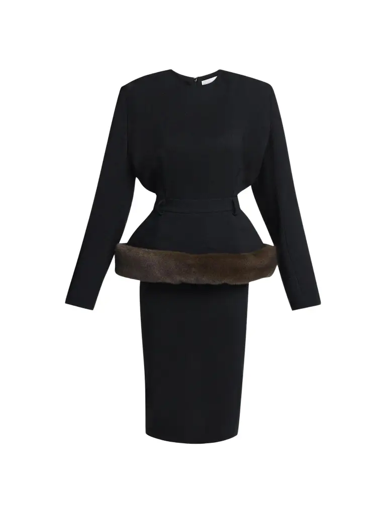 Stella McCartney Women's Faux Fur-Trimmed Peplum Midi Dress