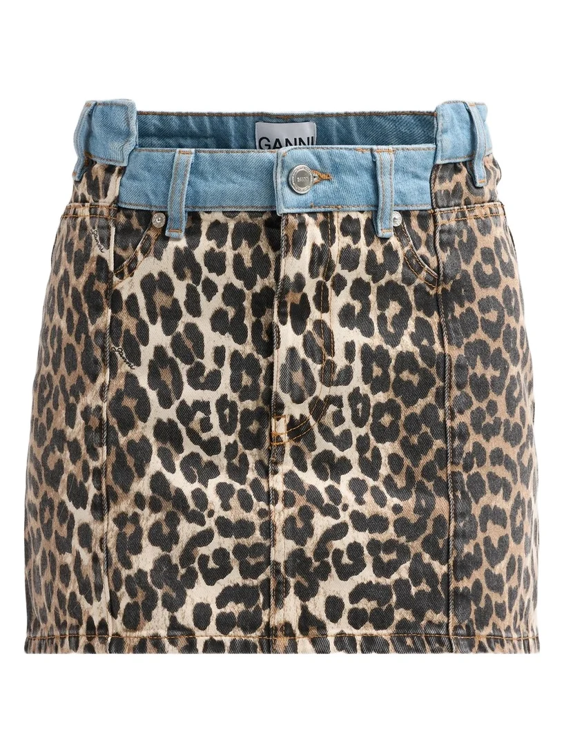 Women's Printed Denim Fold Mini Skirt Women's Printed Denim Fold Mini Skirt