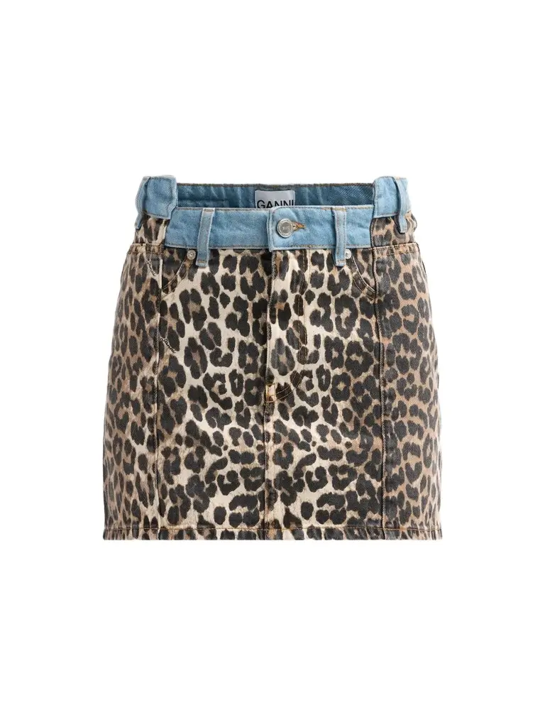 Ganni Women's Printed Denim Fold Mini Skirt