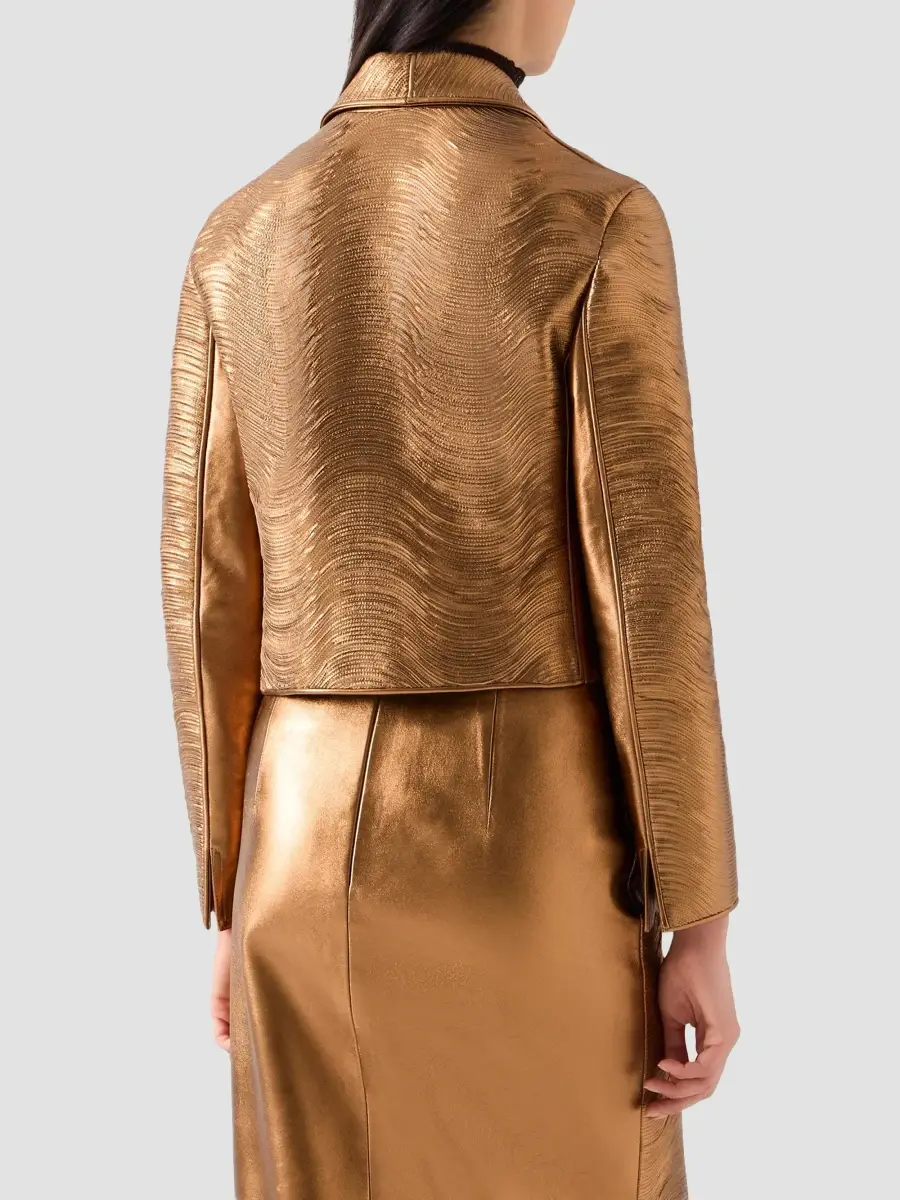 Akris Women's Clary Lamé Leather Biker Jacket | Thumbnail 3 Akris Women's Clary Lamé Leather Biker Jacket | Thumbnail 3