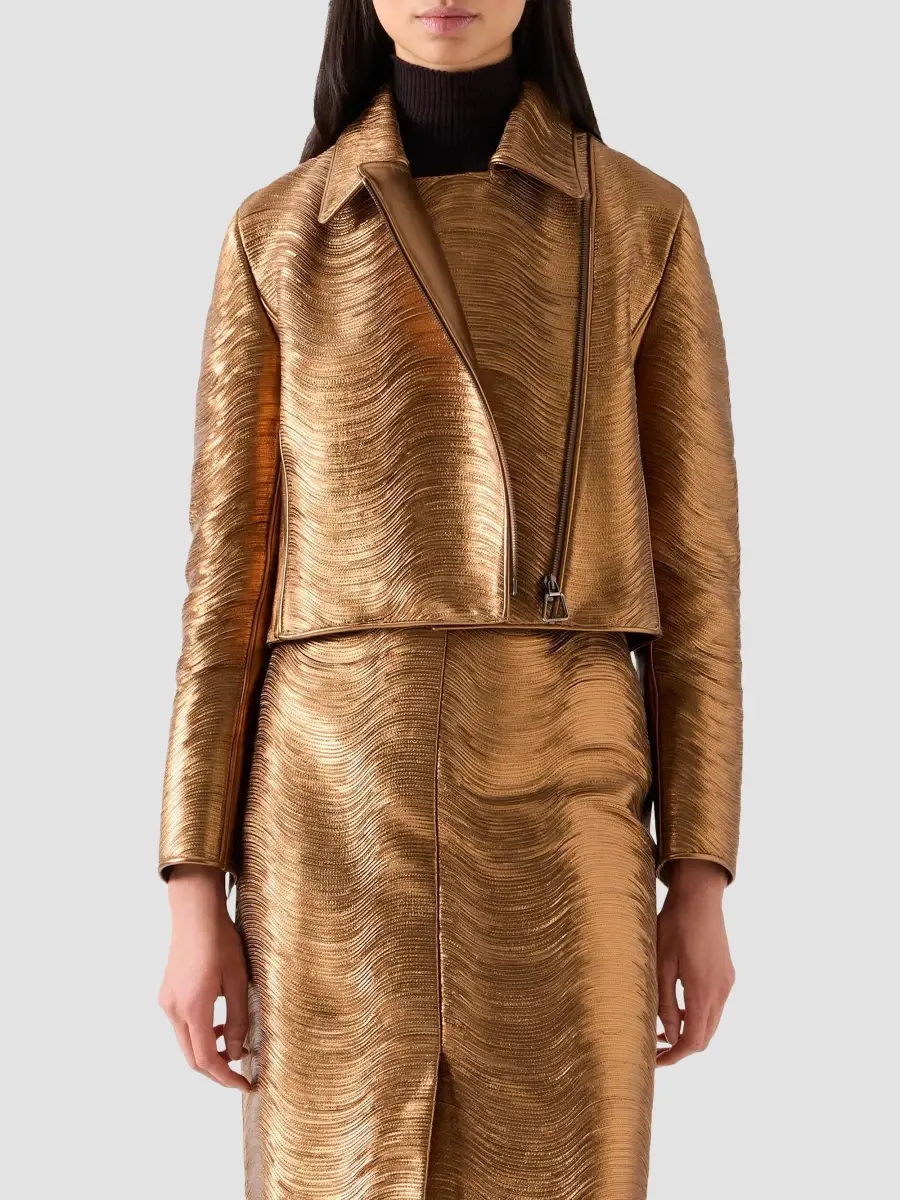 Akris Women's Clary Lamé Leather Biker Jacket | Thumbnail 4 Akris Women's Clary Lamé Leather Biker Jacket | Thumbnail 4