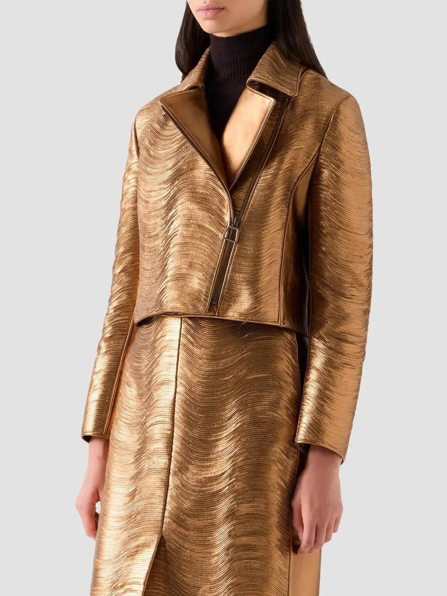 Akris Women's Clary Lamé Leather Biker Jacket | Thumbnail 6 Akris Women's Clary Lamé Leather Biker Jacket | Thumbnail 6