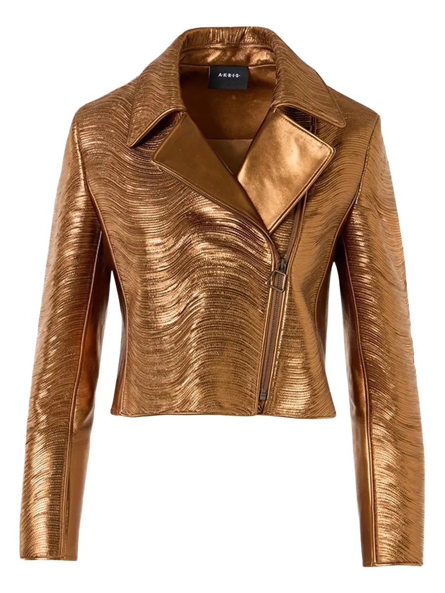 Akris Women's Clary Lamé Leather Biker Jacket