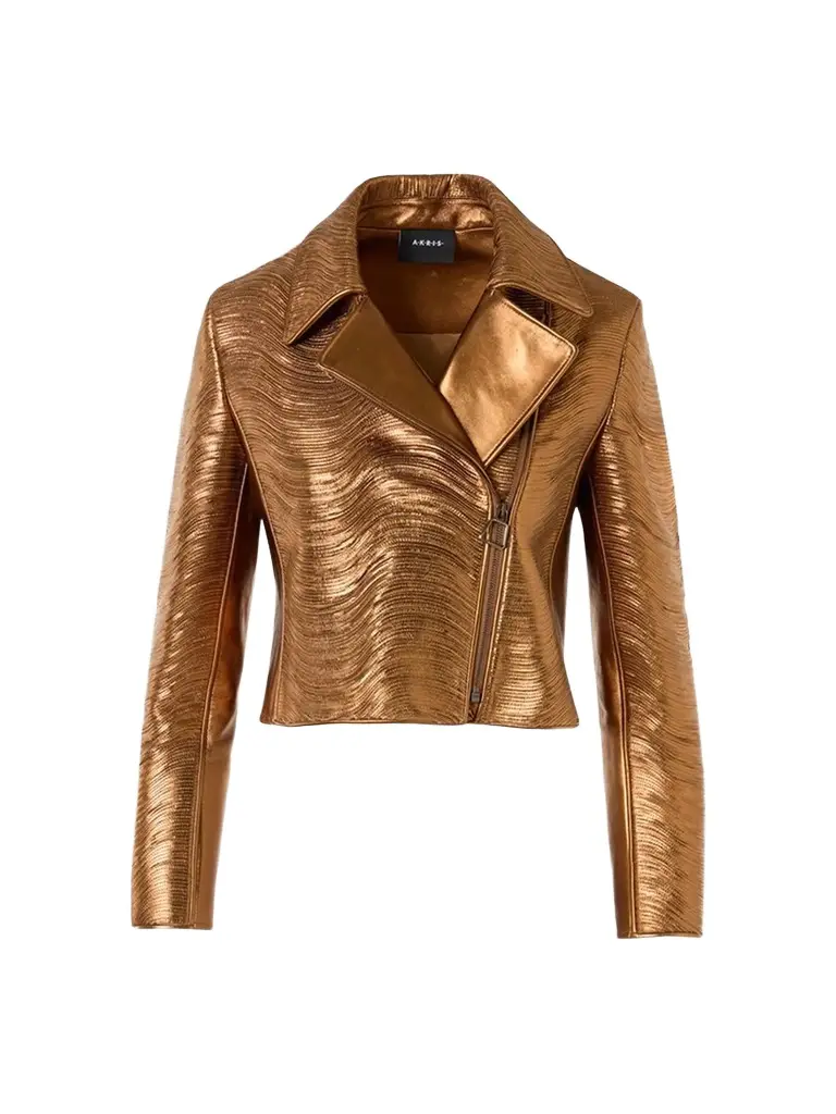 Akris Women's Clary Lamé Leather Biker Jacket