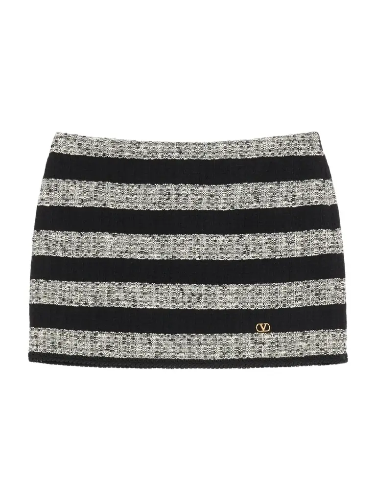 Valentino Women's Mini Skirt in Stripe Tweed - Black Multi