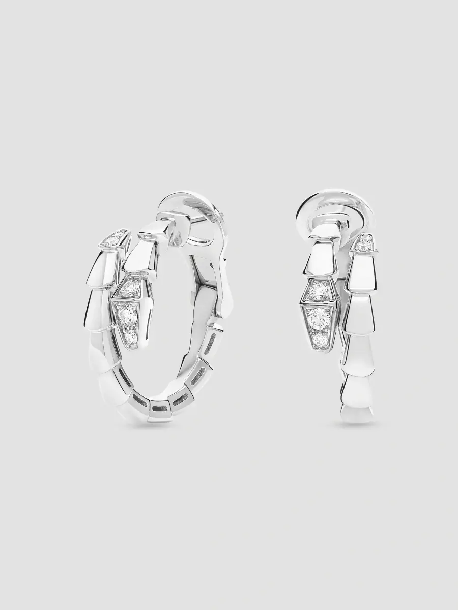 BVLGARI Women's Serpenti Viper 18K White Gold & 0.18 TCW Diamond Hoop Earrings | Thumbnail 4