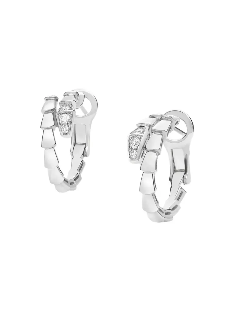 Women's Serpenti Viper 18K White Gold & 0.18 TCW Diamond Hoop Earrings Women's Serpenti Viper 18K White Gold & 0.18 TCW Diamond Hoop Earrings