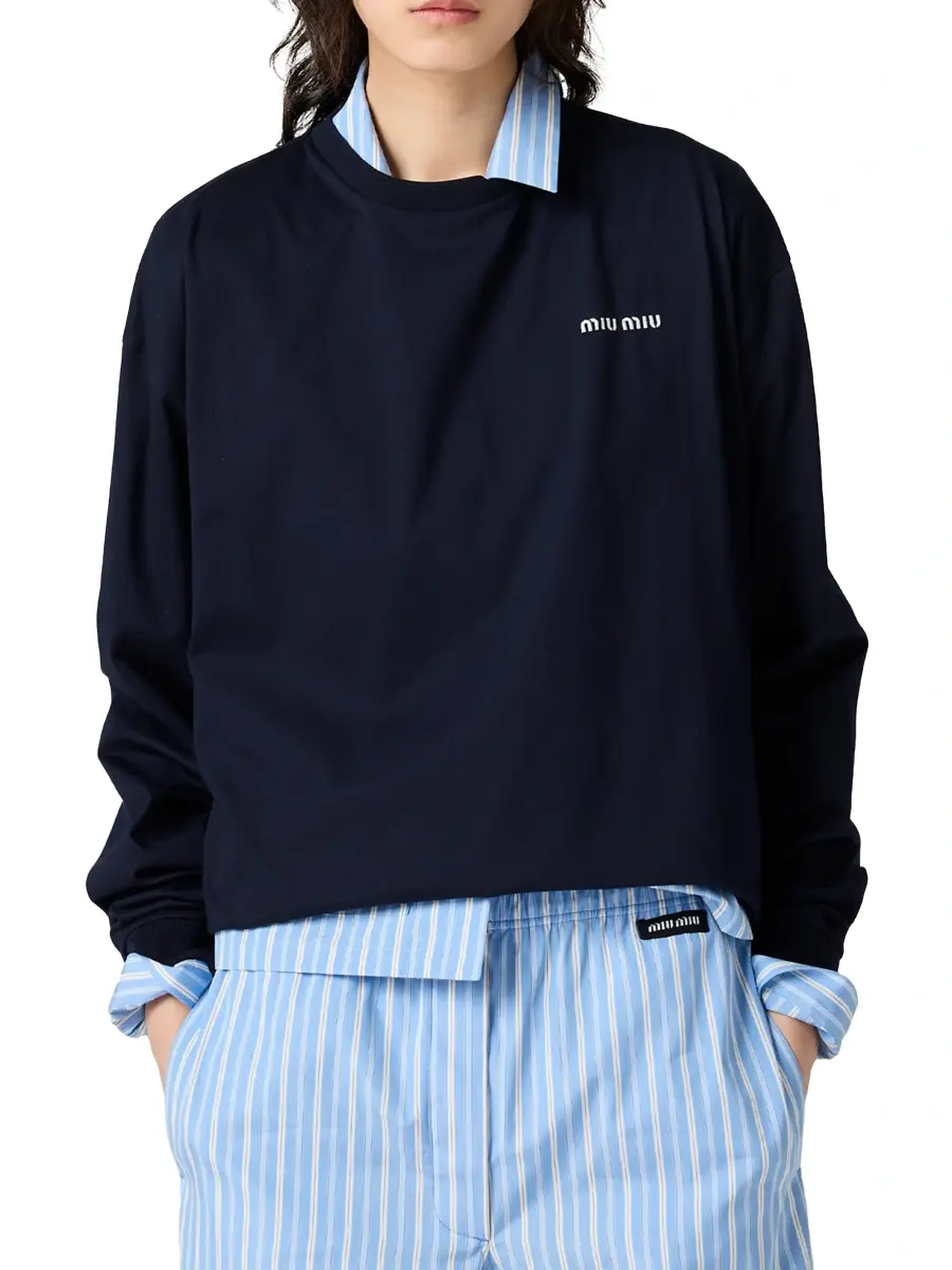 Miu Miu Women's Long Sleeved Jersey Sweatshirt | Thumbnail 2 Miu Miu Women's Long Sleeved Jersey Sweatshirt | Thumbnail 2