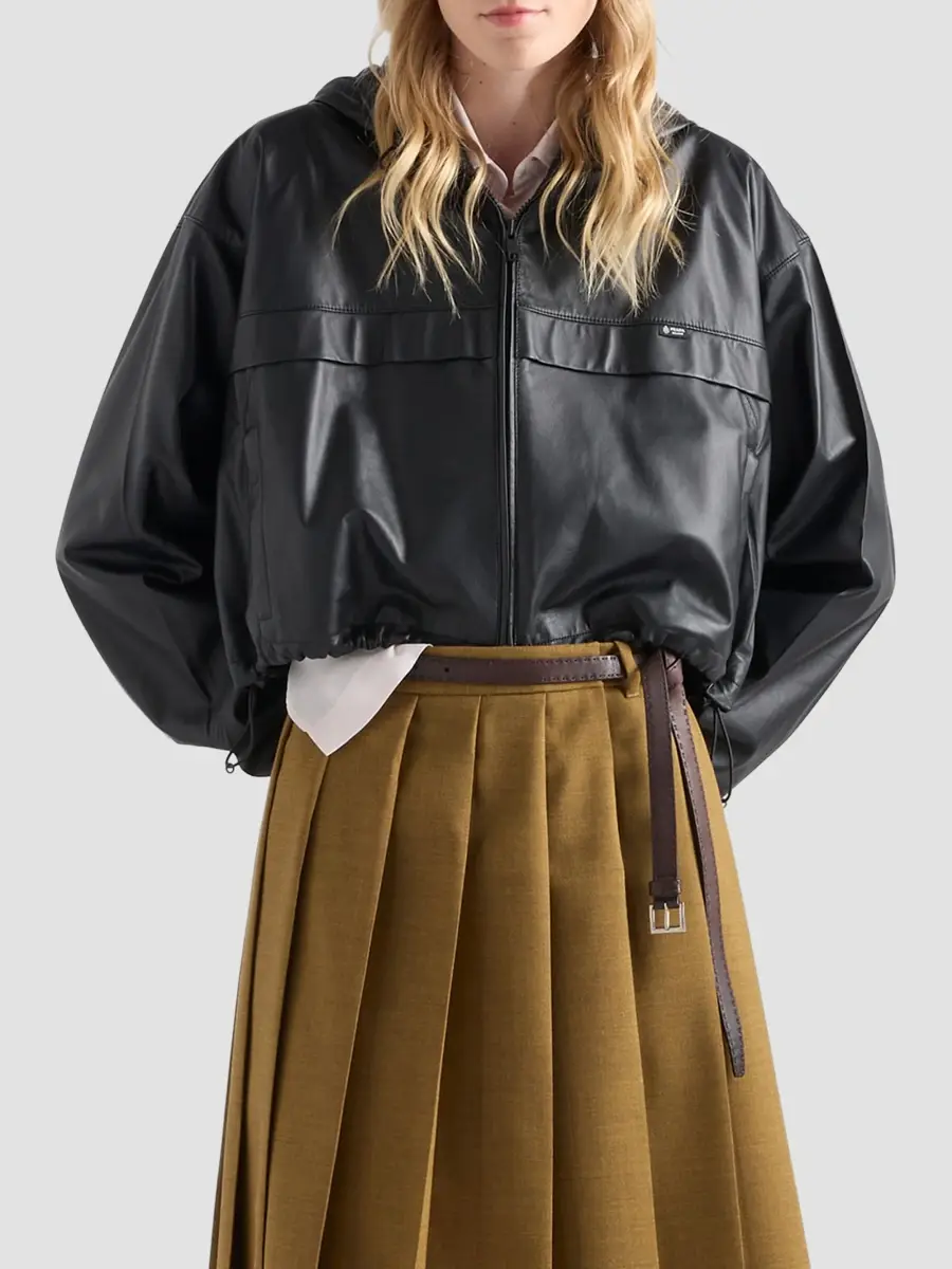 Prada Women's Hooded Nappa Leather Jacket | Thumbnail 3 Prada Women's Hooded Nappa Leather Jacket | Thumbnail 3