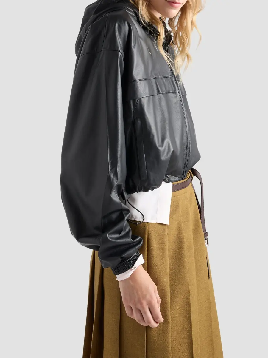 Prada Women's Hooded Nappa Leather Jacket | Thumbnail 4 Prada Women's Hooded Nappa Leather Jacket | Thumbnail 4