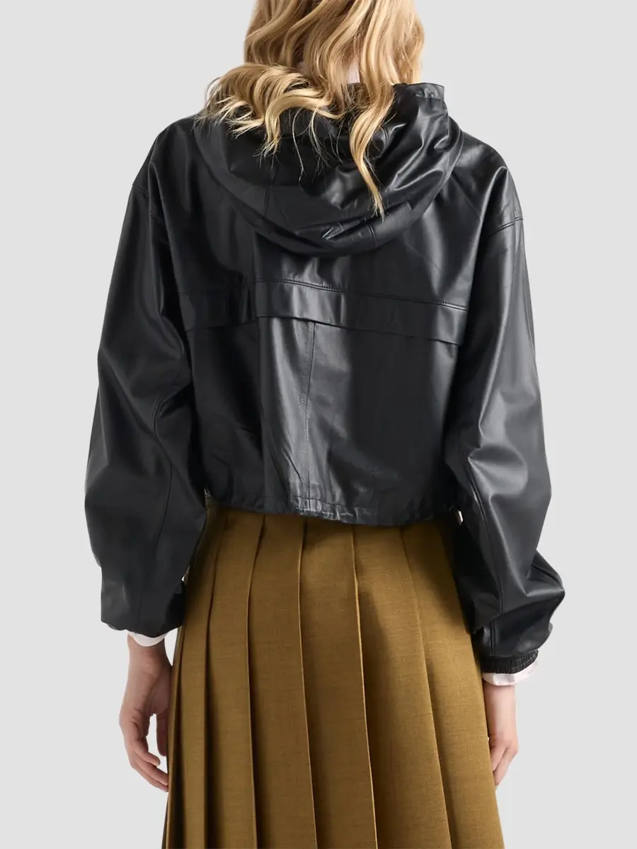 Prada Women's Hooded Nappa Leather Jacket | Thumbnail 5 Prada Women's Hooded Nappa Leather Jacket | Thumbnail 5