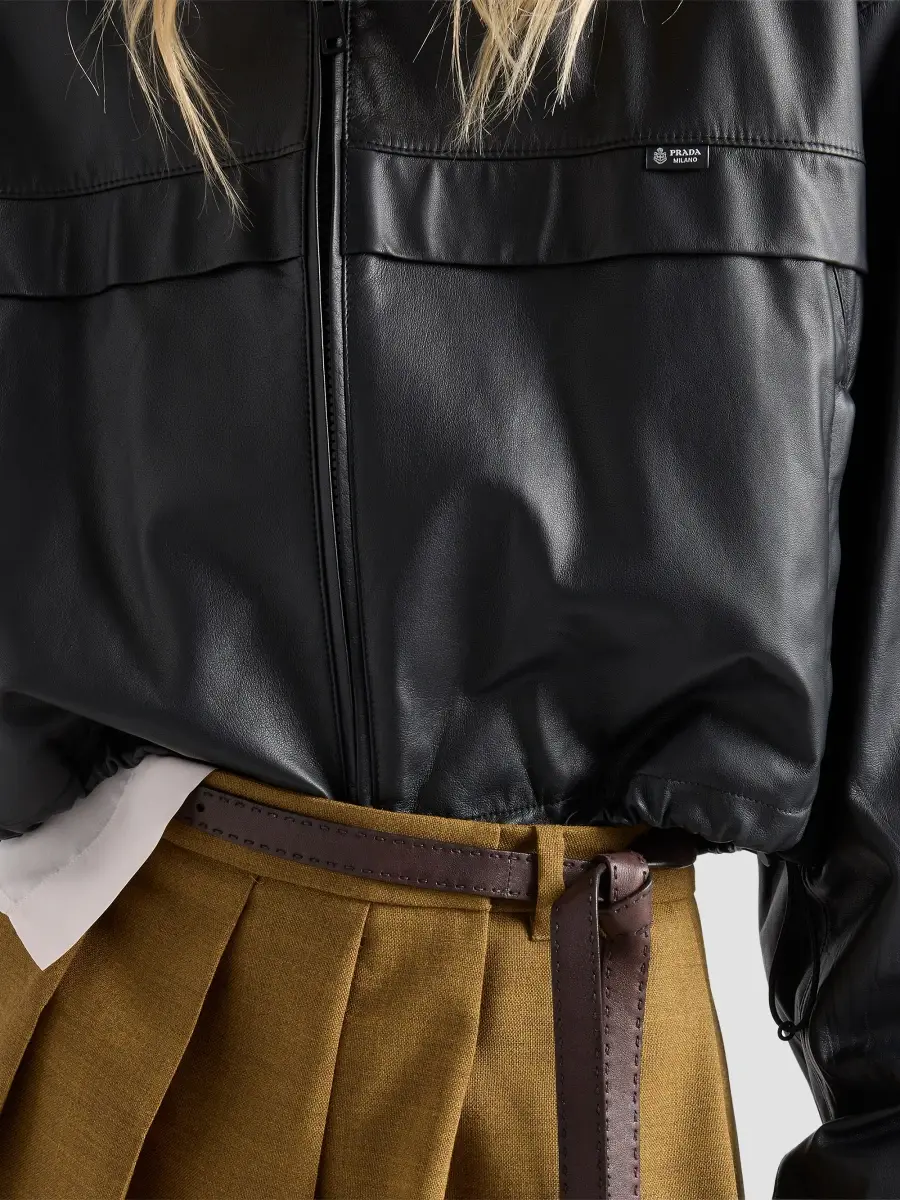 Prada Women's Hooded Nappa Leather Jacket | Thumbnail 7 Prada Women's Hooded Nappa Leather Jacket | Thumbnail 7