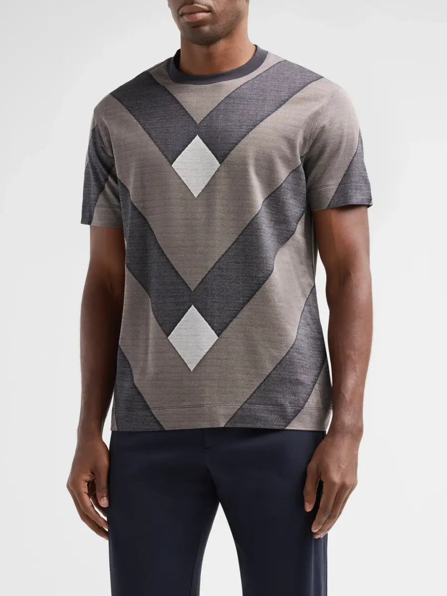 Emporio Armani Men's Geometric-Print Jersey Crewneck T-Shirt | Thumbnail 4 Emporio Armani Men's Geometric-Print Jersey Crewneck T-Shirt | Thumbnail 4