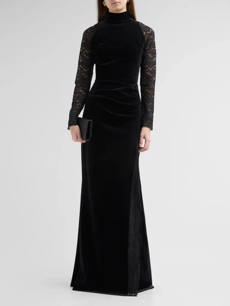 Chiara Boni La Petite Robe Women's Garim Velvet Lace Trumpet Gown | Thumbnail 2 Chiara Boni La Petite Robe Women's Garim Velvet Lace Trumpet Gown | Thumbnail 2