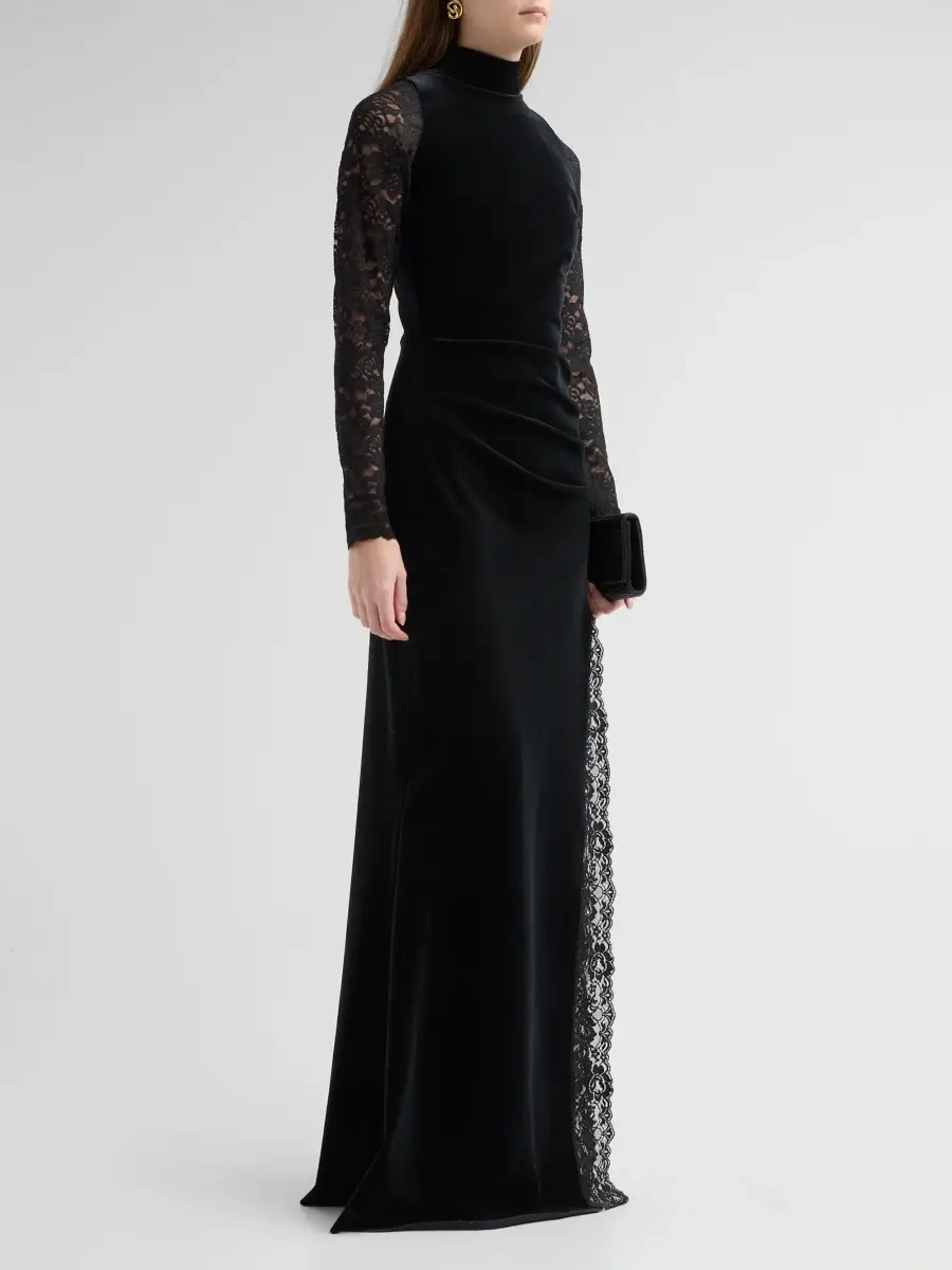 Chiara Boni La Petite Robe Women's Garim Velvet Lace Trumpet Gown | Thumbnail 4 Chiara Boni La Petite Robe Women's Garim Velvet Lace Trumpet Gown | Thumbnail 4