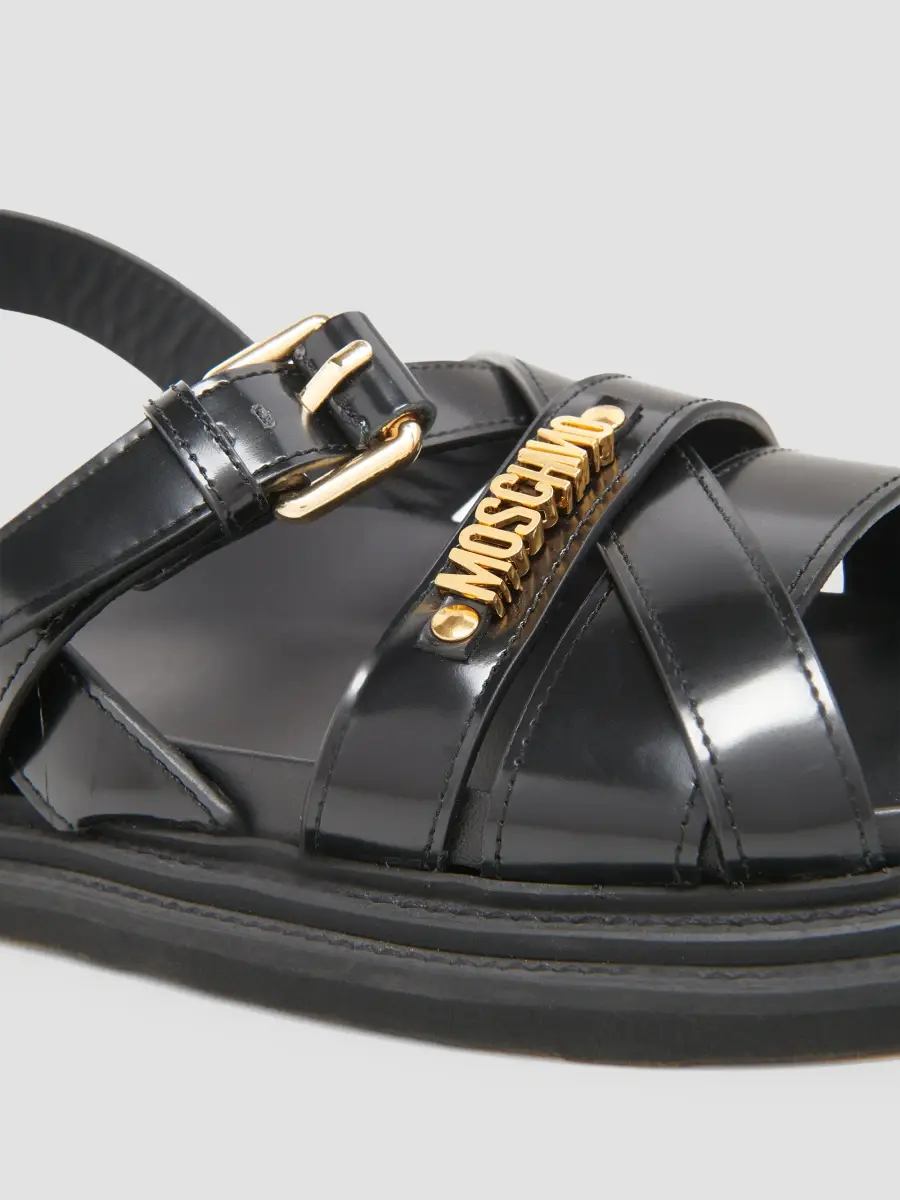 MOSCHINO Men's Logo Leather Sandals | Thumbnail 4 MOSCHINO Men's Logo Leather Sandals | Thumbnail 4