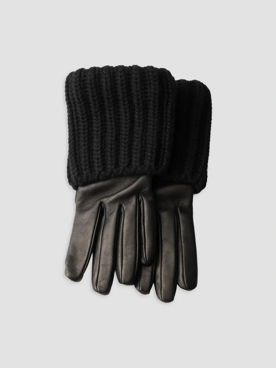 Prada Women's Nappa Leather and Knit Gloves - Black | Thumbnail 2 Prada Women's Nappa Leather and Knit Gloves - Black | Thumbnail 2