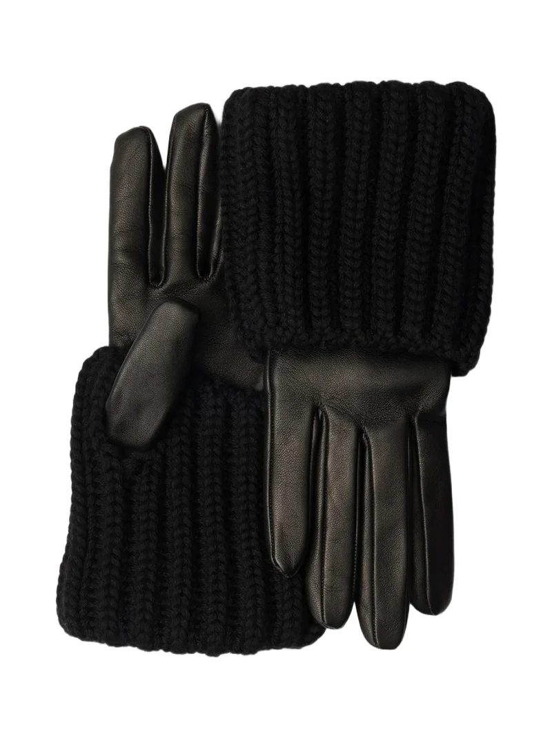 Prada Women's Nappa Leather and Knit Gloves - Black