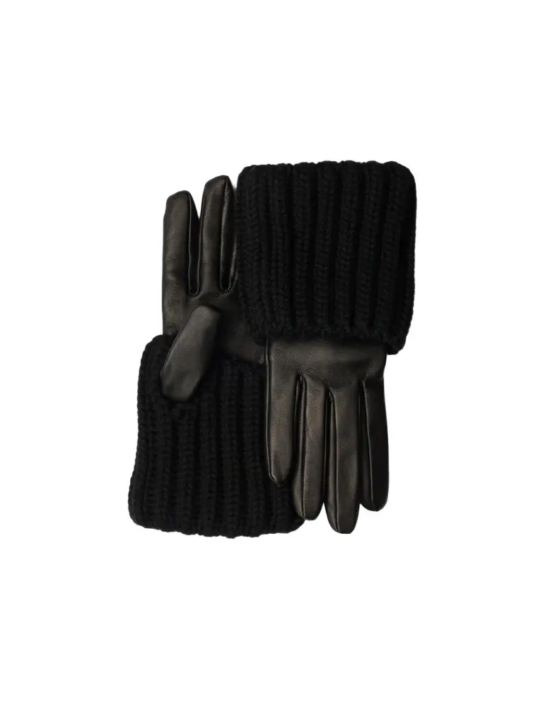 Prada Women's Nappa Leather and Knit Gloves - Black