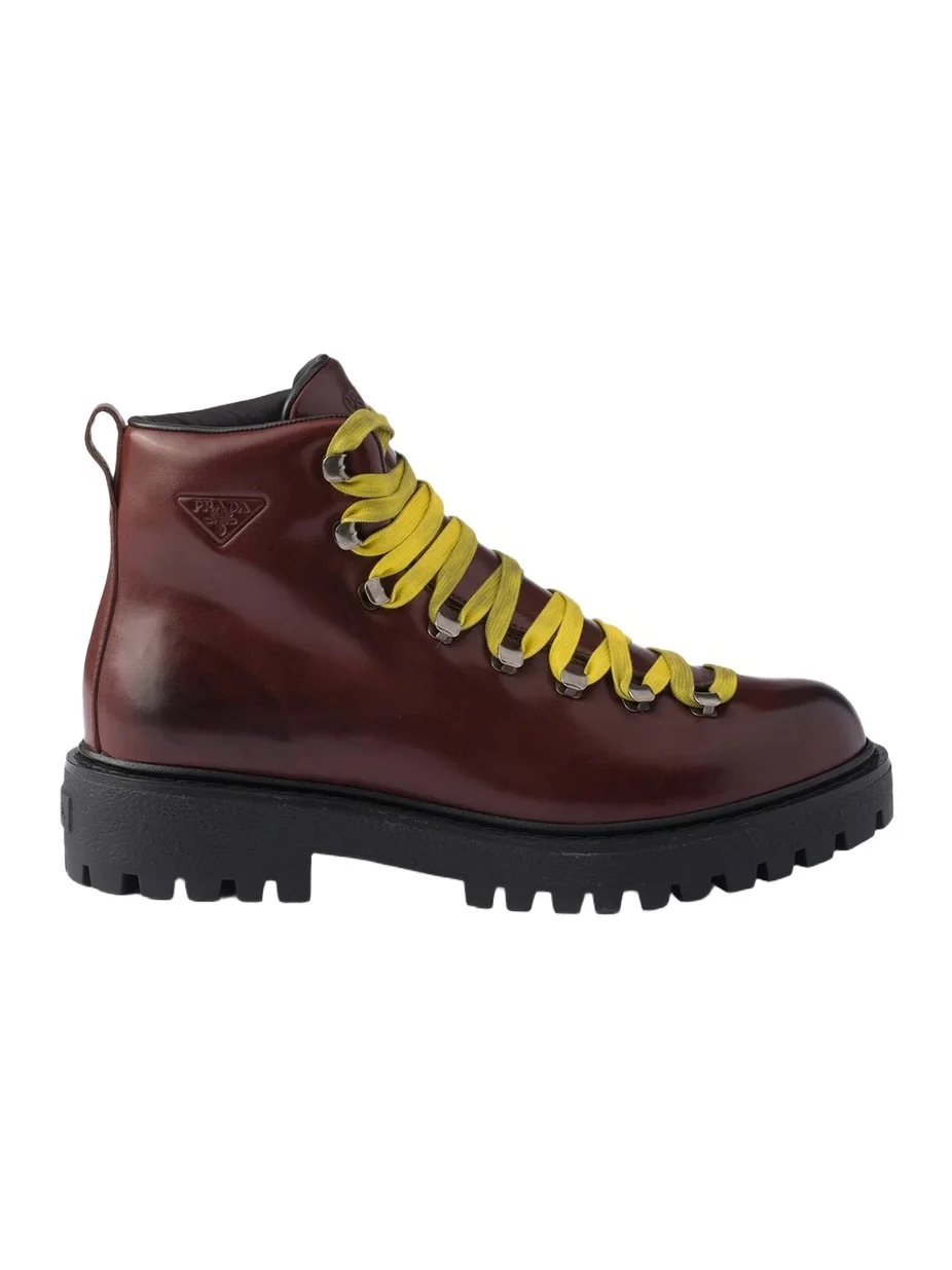 Prada Men's Antiqued Leather Lace-Up Ankle Boots