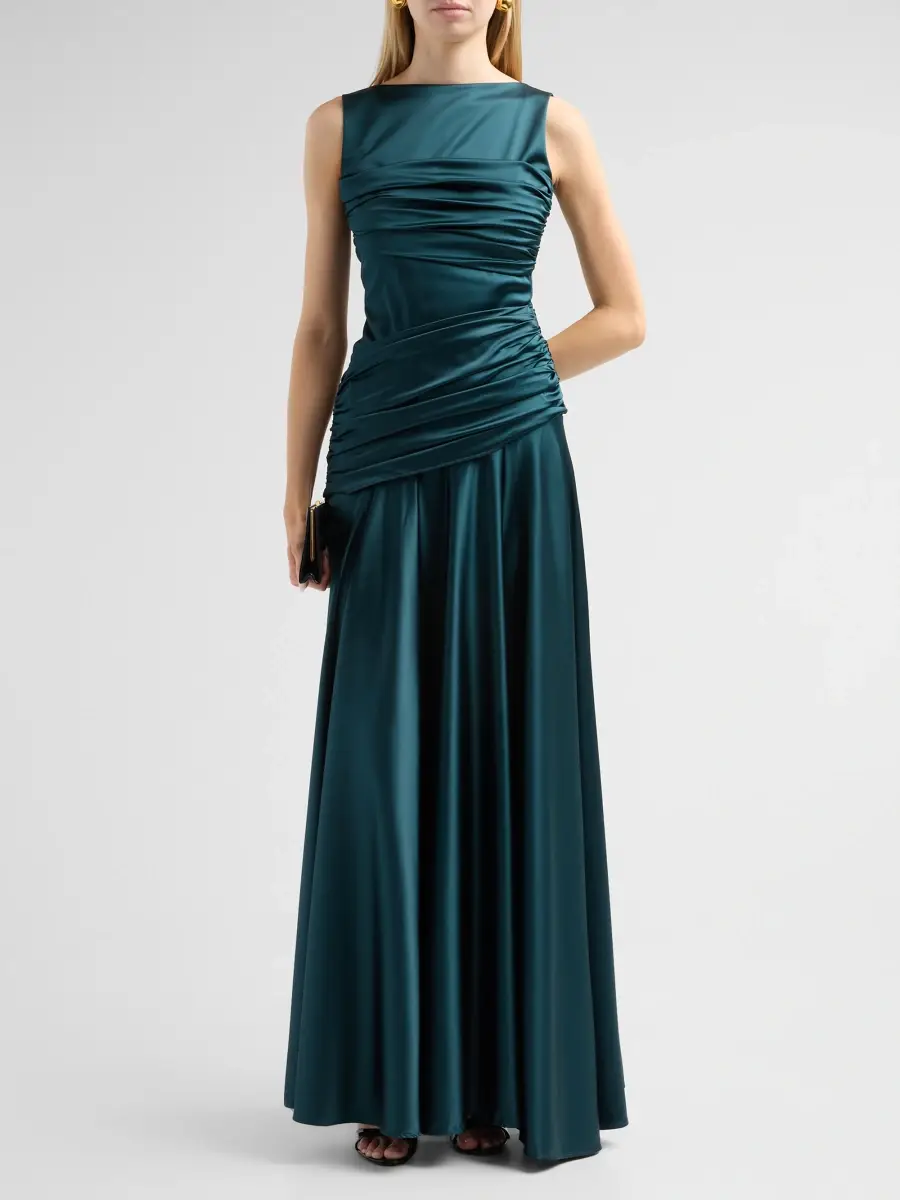 Chiara Boni La Petite Robe Women's Raula Ruched Satin Gown | Thumbnail 2 Chiara Boni La Petite Robe Women's Raula Ruched Satin Gown | Thumbnail 2