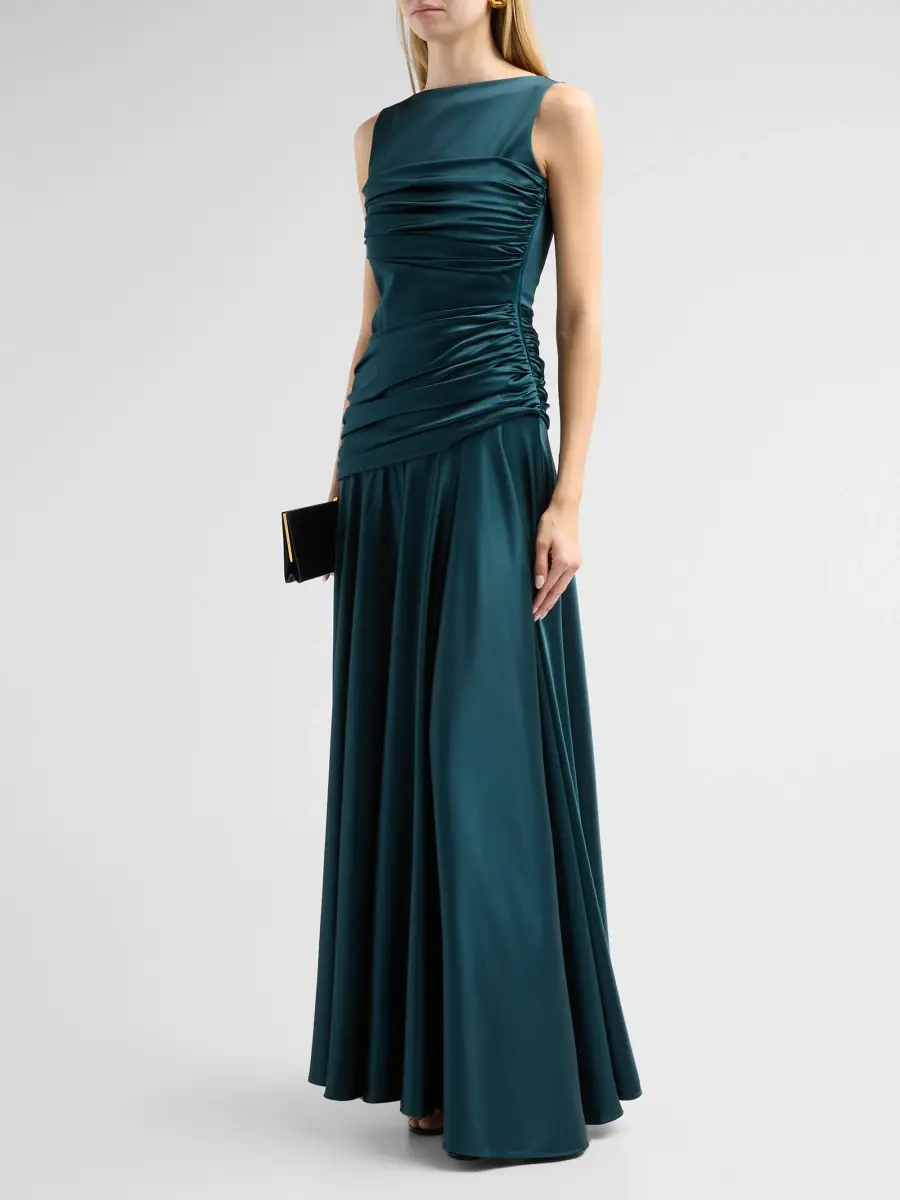 Chiara Boni La Petite Robe Women's Raula Ruched Satin Gown | Thumbnail 4 Chiara Boni La Petite Robe Women's Raula Ruched Satin Gown | Thumbnail 4