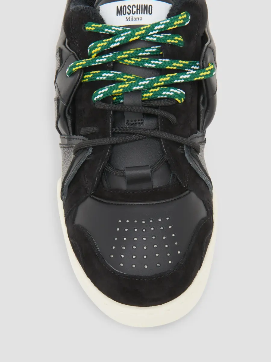 MOSCHINO Men's Leather & Velvet Low-Top Sneakers | Thumbnail 3 MOSCHINO Men's Leather & Velvet Low-Top Sneakers | Thumbnail 3