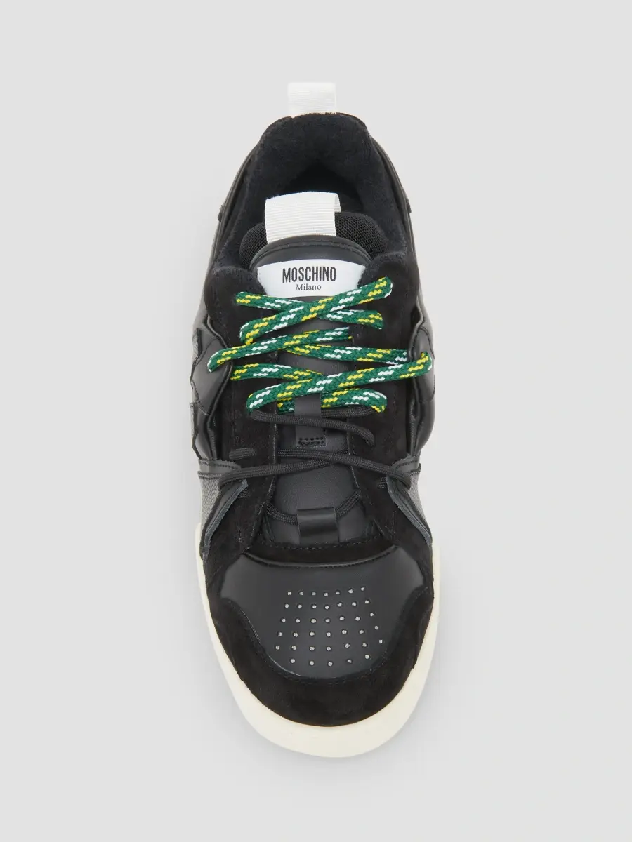 MOSCHINO Men's Leather & Velvet Low-Top Sneakers | Thumbnail 4 MOSCHINO Men's Leather & Velvet Low-Top Sneakers | Thumbnail 4