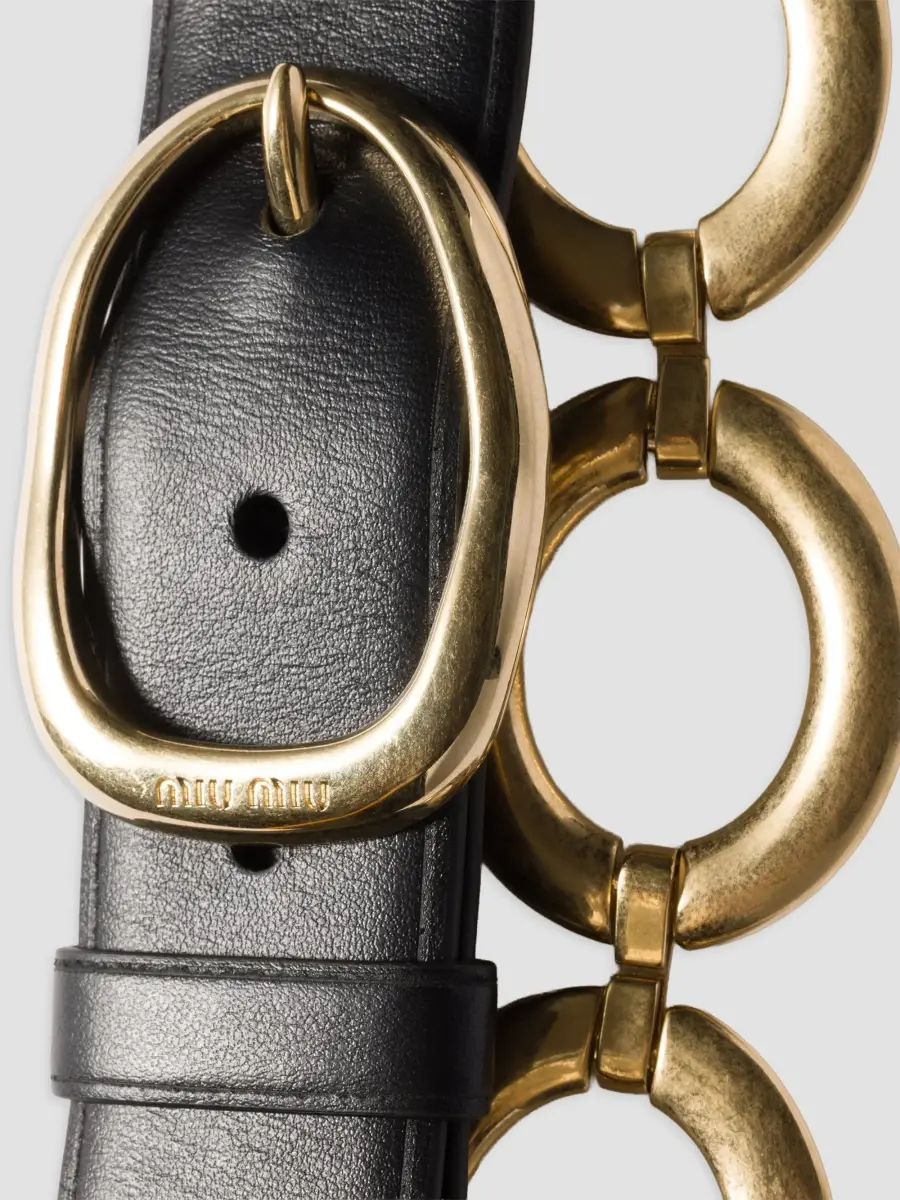 Miu Miu Women's Leather and Metal Belt - Black | Thumbnail 2 Miu Miu Women's Leather and Metal Belt - Black | Thumbnail 2