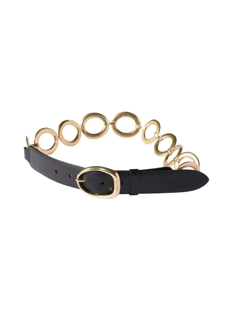 Women's Leather and Metal Belt - Black