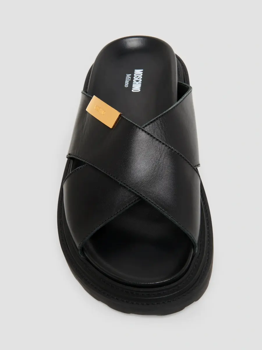 MOSCHINO Men's Faux-Leather Mule Sandals | Thumbnail 4 MOSCHINO Men's Faux-Leather Mule Sandals | Thumbnail 4