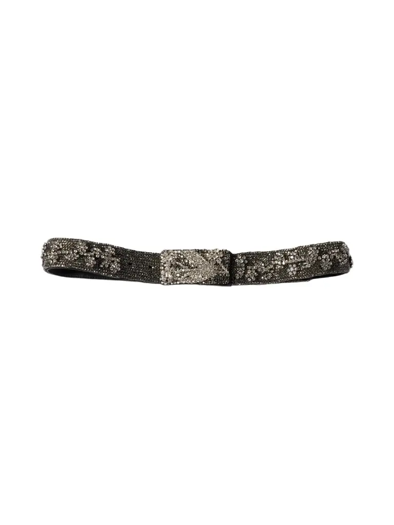 Women's Embroidered Duchesse and Leather Belt - Multicolored