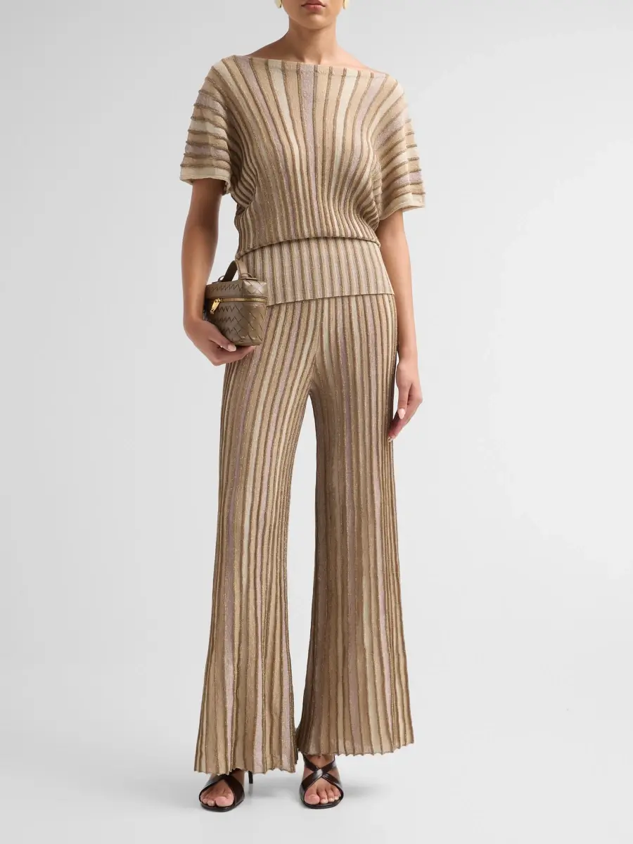 Chiara Boni La Petite Robe Women's Metallic Ribbed Knit Pants | Thumbnail 2 Chiara Boni La Petite Robe Women's Metallic Ribbed Knit Pants | Thumbnail 2
