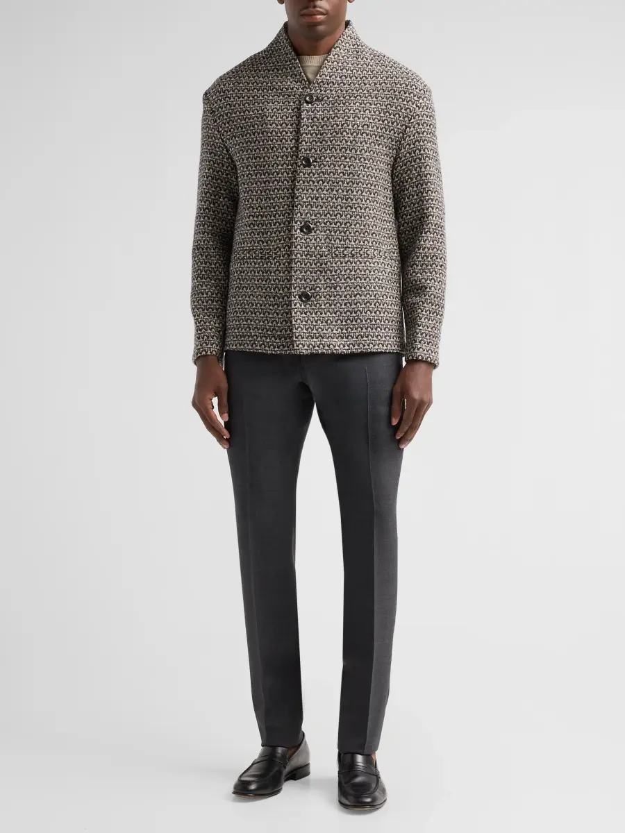 Emporio Armani Men's Geo Tweed-Effect Wool Cardigan Jacket | Thumbnail 2