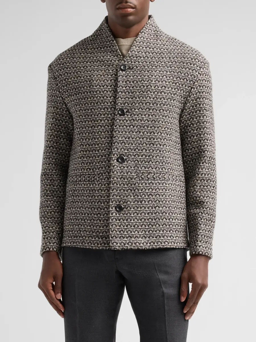 Emporio Armani Men's Geo Tweed-Effect Wool Cardigan Jacket | Thumbnail 4