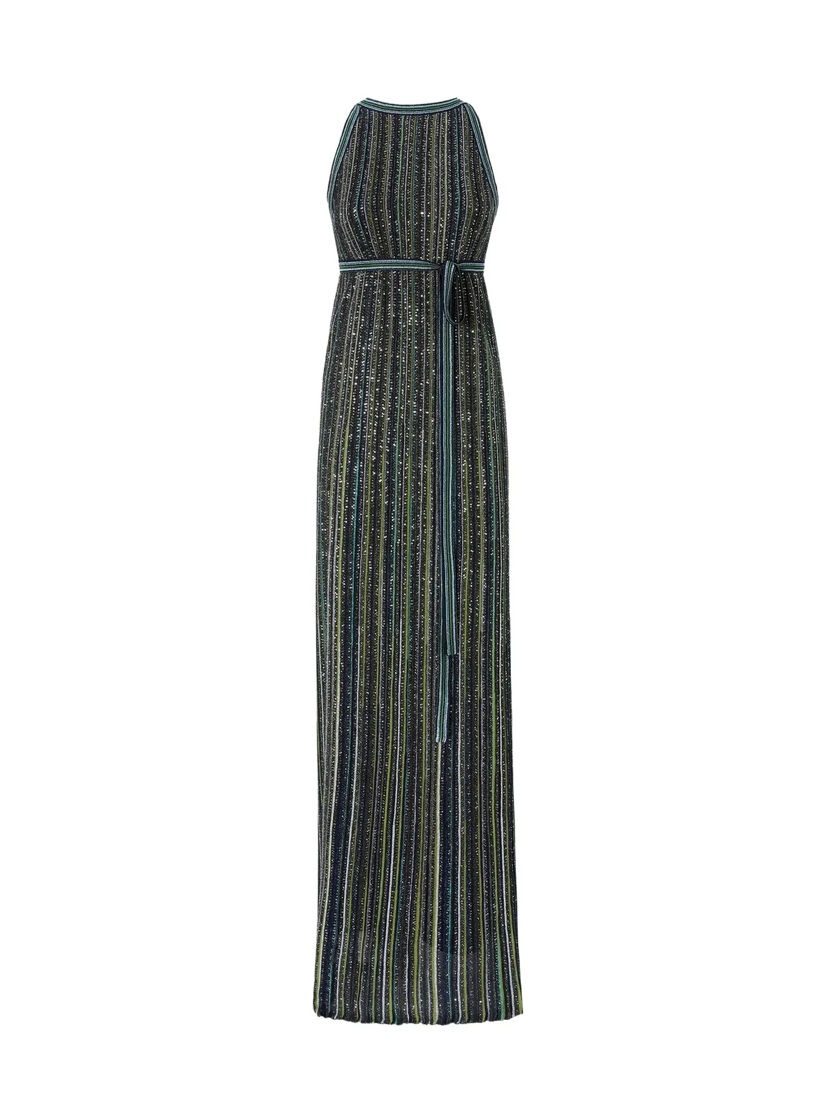 Women's Sequin-Embroidered Striped Belted Maxi Dress Women's Sequin-Embroidered Striped Belted Maxi Dress