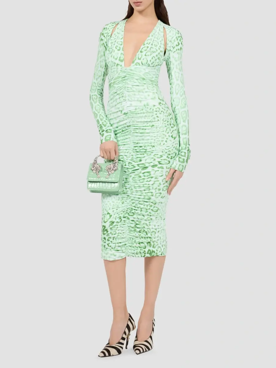 Roberto Cavalli Women's Leopard-Print Ruched Midi Dress | Thumbnail 2 Roberto Cavalli Women's Leopard-Print Ruched Midi Dress | Thumbnail 2