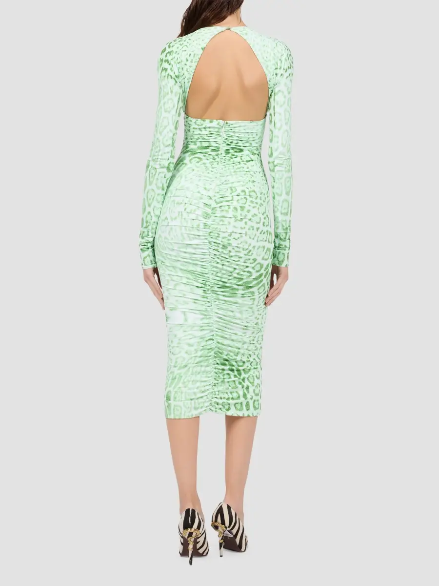 Roberto Cavalli Women's Leopard-Print Ruched Midi Dress | Thumbnail 3 Roberto Cavalli Women's Leopard-Print Ruched Midi Dress | Thumbnail 3