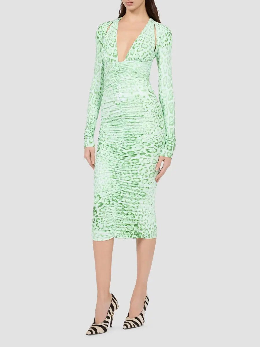 Roberto Cavalli Women's Leopard-Print Ruched Midi Dress | Thumbnail 4 Roberto Cavalli Women's Leopard-Print Ruched Midi Dress | Thumbnail 4