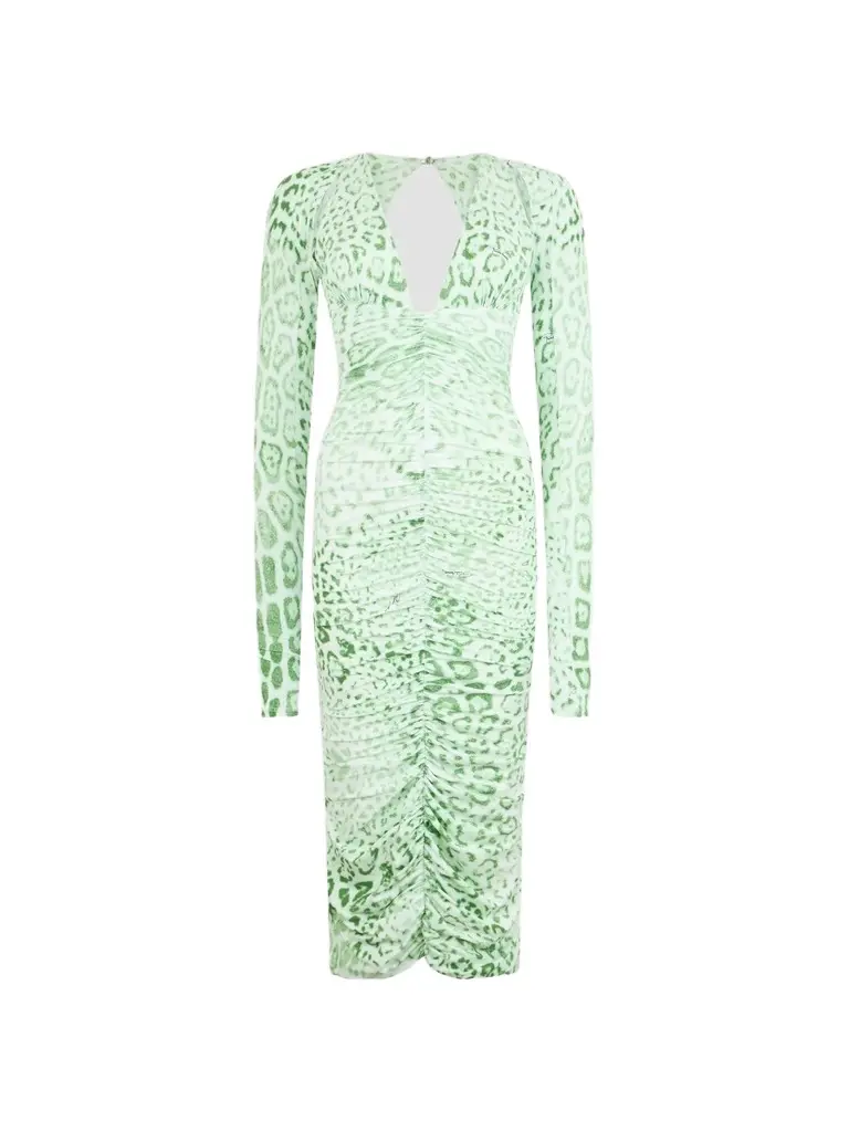 Roberto Cavalli Women's Leopard-Print Ruched Midi Dress