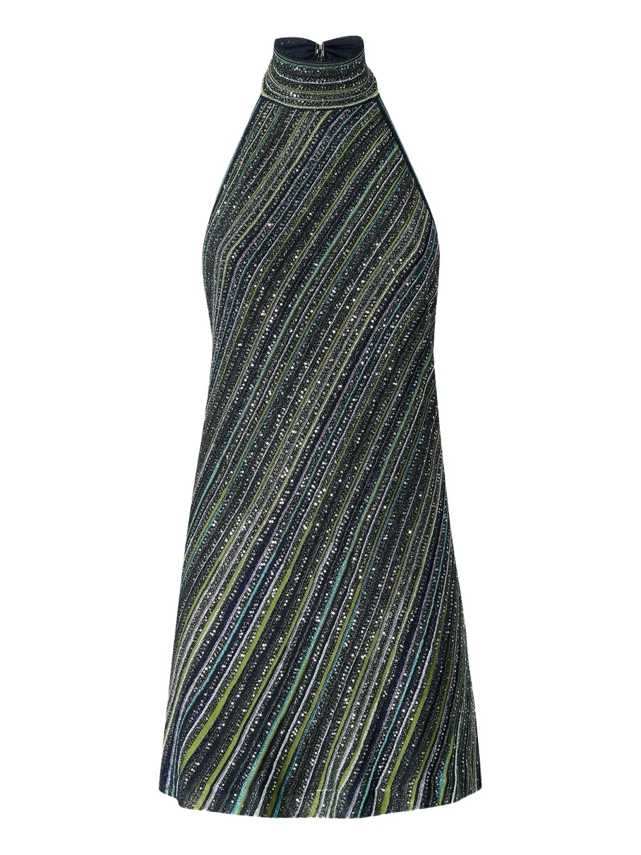 Missoni Women's Sequined Stripe Halter Mini Dress